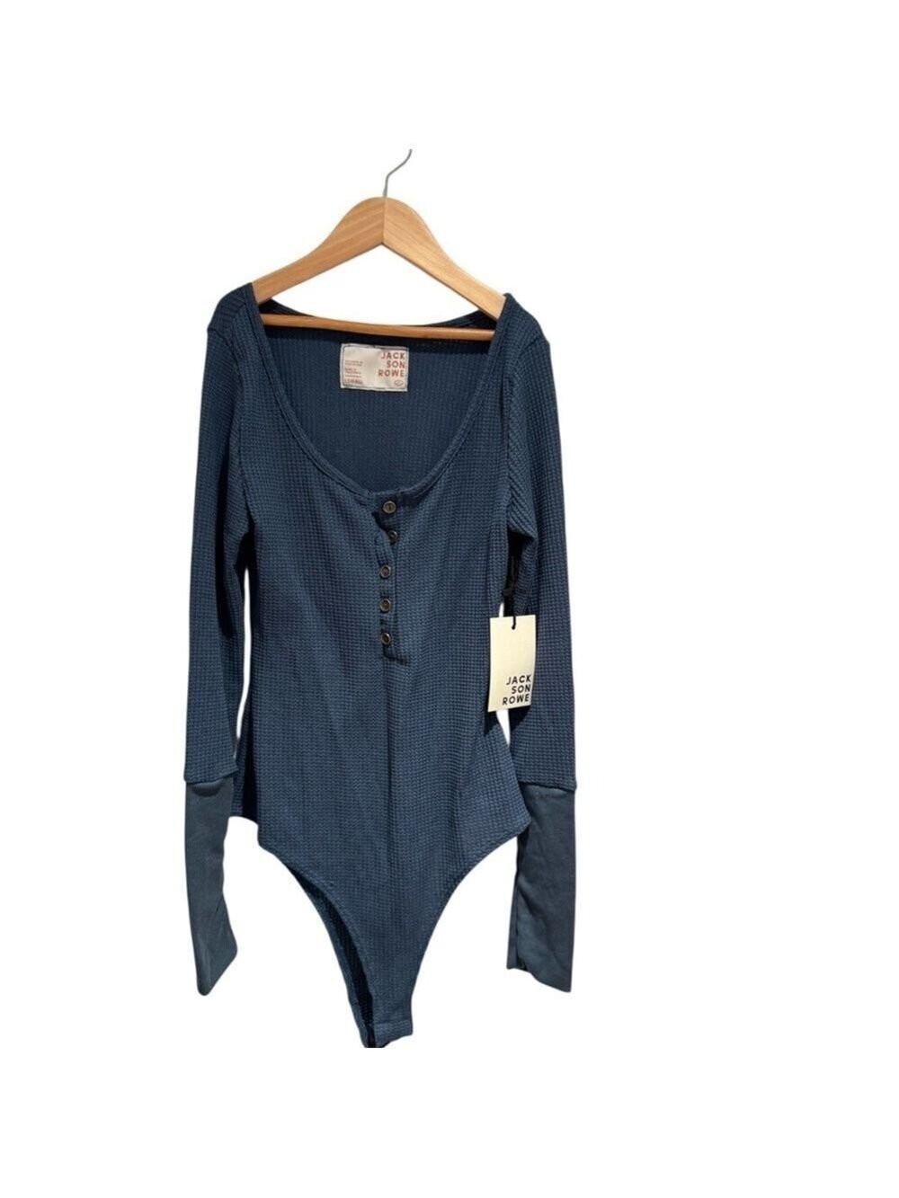 JACKSON ROWE Teal Blue Buttoned Waffle Bodysuit - size XS - NWT